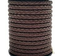 3 Yards 6mm Braided Leather Cord Round Leather Strap Folded Jewelry Making Bracelet Beading (Dark Brown)