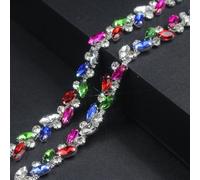 3 Yards Rhinestone Trim Chain Dark Color String Strips Crystal Applique Fringe Ribbon Beads Sewing for Dress DIY Party Wedding Bouquet Decoration Bridal Costume Embellishment