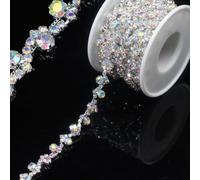 3 Yards Rhinestone Trim Chain, Silver AB Crystal Beads String Diamante Ribbon Bling Strips Sewing Fringe Tassel Sewing for DIY Party Wedding Bouquet Dress Decoration Bridal Costume Embellishment