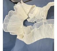 3 Yards Ruffle Pleated Chiffon Trim Two Layer Trimmer Dress Bag Decoration Tulle Fabric Applique Craft Sewing (Apricot)