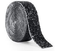 3 Yards Self Adhesive Crystal Rhinestone Ribbon, 30mm Wide Self-Adhesive Ribbon Glitter Resin Diamond Strips Tape Bling Stickers for DIY Crafts, Mirror, Kitchen, Home Decoration (Black)