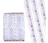 3 Yards White Bow Lace Trim for Sewing, Elegant Purple Lace Ribbon with White Bow Trim Beautiful Fabric Trims and Embellishments for DIY Crafts Embroidered Scrapbooking Wedding Decorations
