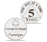 3 Year Affirmation Sobriety Coin with PU Leather Keychain - AA Recovery Medallion Chip with Courage to Change Quote - Inspirational Sober Gift for Women & Men