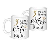 3 Year Anniversary Coffee Mugs Set of 2, 3th Anniversary Wedding Gifts for Wife Husband Parents Grandparents Men Women Him Her, 3 Year Valentines Engagement Couple Cups