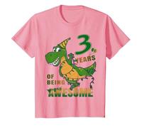3 Year Old Boys 3rd Bday Dinosaur | Dino Third Birthday T-Shirt, Youth, Pink, Small