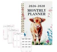 3 Years - 2026-2028 Cow Pattern Monthly Calendar, Multi-Year Personal Organizer, Dated Appointment Book | Reliable College Office Equipment
