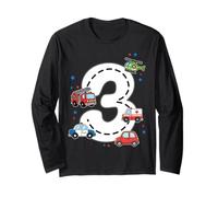 3 Years Old Birthday Kid Ambulance Fire Truck Police Car Long Sleeve T-Shirt