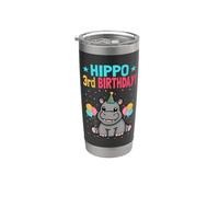 3 Years Old Jungle Party Hippopotamus Hippo 3rd Birthday Stainless Steel Insulated Tumbler