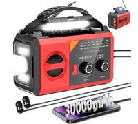 30,000 mAh Emergency Radio with Crank, Solar, Battery and USB Powered, Portable AM/FM Weather Radio with Bluetooth/Headphone Jack/Reading Light/Torch/Compass/SOS Alarm for Camping Outdoor