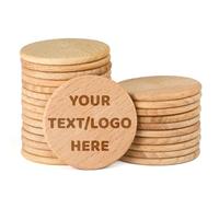 30-1000 Custom Wooden Tokens, 1.5 Inch Personalized Drink Tokens, Engraved with Your Logo/Text or Image on a Wood Chip, Good for Bar, Party, Weddings, Corporate Events, Promotions