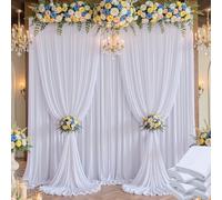 30×14 ft White Wrinkle Free Backdrop Curtain, Soft Silky Polyester Wedding Drapes 6 Panels 14ft Height Photo Backdrop Curtains for Parties Birthday Baby Shower Photography Background Cloth