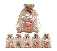 30/1Pcs Christmas Drawstring Bag Santa Claus Snowman Linen Candy Gift Packaging Bags Xmas Favor Bracelet Jewelry Storage Pouch(L- 15x20cm,3PCS)