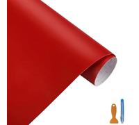30×300cm Car Wrap Vinyl Film Set - Matte Red Self Adhesive Vehicle Wrapping Film Bubble Free Scratch & UV Protection & Waterproof Car Body Wrap with Scraper Tool for Cars Motorcycles DIY Styling