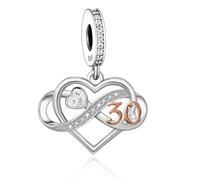 30 30th Birthday Infinity Crystal Love Heart Rose Gold Bead Pendant 925 Sterling Silver Dangle Compatible With Pandora Moments Charm Bracelet