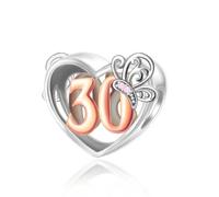 30 30th Butterfly Birthday Rose Gold Love Heart Bead Pendant 925 Sterling Silver Dangle Compatible With Pandora Moments Charm Bracelet
