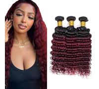30" 32" 34" Red Human Hair Ombre Deep Wave Burgundy Two Tone Brazilian Remy Hair 3 Bundles Double Weft Red