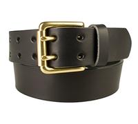 30-34 inch (S), Black, Solid Brass Double Prong Buckle, Mens Quality 1.5" Wide Leather Belt Made In UK
