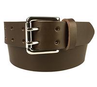 30-34 inch (S), Dark Brown, Nickel Plated Solid Brass Double Prong Buckle Mens Quality 1.5" Wide Leather Belt Made In UK
