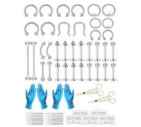 30-36PCS Nose Piercing Kit 16G Professional Piercing Tool Kit Stainless Steel Lip Eyebrow Tragus Nose Ring Body Jewelry for Men/Women (36pcs Silver)
