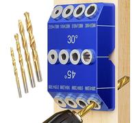 30 45 90 Degree Angle Drill Guide Jig, Drill Jig for Angled Holes and Straight Hole with 4 Sizes Steel Drill Bits Easy to Use