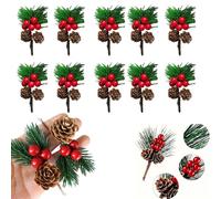 30/50/70/100pcs Mini Pieces of Christmas Natural Pine Cones with Berries and Pinecones Realistic Small Pine Stems for Christmas Flower Wreaths DIY Holiday Decor (Specification 1,30 pcs)
