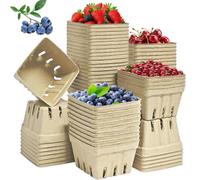 30/60 Pack Natural Pulp Fiber Berry Baskets, Vented Produce Containers