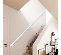 30-600cm Modern Handrail Wrought Iron Stair Railing with White Metal Brackets, Staircase Banister Hand Rails for Home Lofts Corridor Porch Deck(9.2ft/280cm)