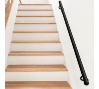 30-600cm Round Pipe Staircases Railing, Metal Wrought Iron Stairs Banister Handrail, Indoor Outdoor Balusters Safety Anti-Slip Grab Bar for Villa/Corridor/Garden, Black(8.2ft/250cm)