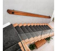 30-600cm Wooden Handrail with Brackets, Non-Slip Stair Railings Support Rod, Against The Wall Elderly and Children's Loft Grab Bar Kit for Indoor Hospital Home (B, 220cm)