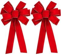 30.7 x 10.6inch Large Red Christmas Velvet Bow - Christmas Valentine's Day Golden Edged Velvet Wreath Bow, Christmas Tree Topper Ornament Bow for Xmas Tree Fireplace Home Front Door Decorations