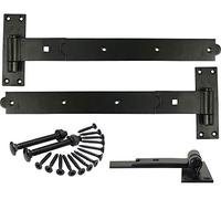 30" 750mm Heavy Duty Straight Hook and Band GATE Hinge - EPOXY Black - Includes All Suitable FIXINGS - HBS750B - 1 x Pair - Free Next Working Day DELIVERY