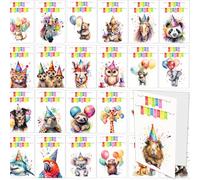 30 Animal Birthday Cards drawn in Bright Watercolours with White Envelopes - 30 Different Designs