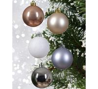 30 Assorted Christmas Baubles Blush Pink White Silver Mix 60mm