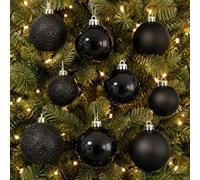 30 black christmas baubles - round shatterproof bauble decorations - christmas tree hanging ornaments - 4cm 40mm 5cm 50mm 6cm 60mm baubles - tree wreath garland decorations.