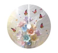 30" Christmas Tree Skirt â€“ Festive Attracting flowers and butterflies Print Party Mat for Holiday Decor, Perfect for Xmas, Halloween, New Year
