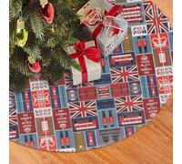 30" Christmas Tree Skirt â€“ Festive Holiday England Symbols Print Party Mat Decor for Indoor Outdoor Xmas Decorations