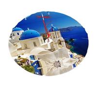 30" Christmas Tree Skirt â€“ Santorini Greek Island sea View Print Holiday Party Mat Decorations for Xmas Home Decor Ornaments