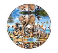30" Christmas Tree Skirt - Festive African Animals Print Party Mat Decorations, Xmas Home Decor, Merry Base Cover