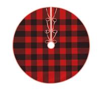 30" Christmas Tree Skirt - Festive Plaid Red and Black Print Party Mat Decorations, Xmas Home Decor, Merry Base Cover
