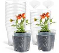 30 Clear Plastic Flower Pots Featuring Drainage Holes and 50 Plant Labels for Raised Plant Care and Monitoring