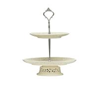30 CM 2 Tier Cake Plate Ceramic Lace Design Cupcake Holder Stand Centrepiece