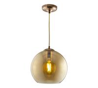 Searchlight Lighting Balls Single Light Large Ceiling Pendant In Antique Brass Finish With Clear Amber Glass Shade