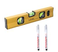 30 cm Metric Scale Spirit Level, Magnetic Level with Shock-Absorbing End Caps, Level Tool Equipped with 3 Bubbles at 45°, 90°, 180°, Includes 2 Long-Tipped Black Markers
