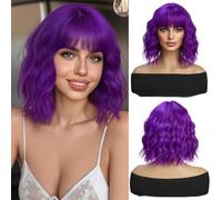 30 cm Short Wave Bob Wig for Women Curly Wavy Synthetic Hair Wigs Ladies Fancy Dress Wig Cosplay Party Wig with Bangs Women's Charming Wigs,Daily Use, Halloween Decorations (15)