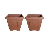 30 Cm Terracotta Square Venetian Plastic Flower Pots Garden Plants Container Growing Set Of 2