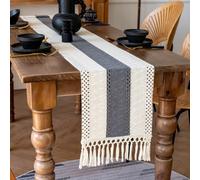 30 cm x 91 cm Boho Table Runner for Thanksgiving Christmas Winter Home Decor Long Farmhouse Macrame Table Runner Cotton Linen Woven Table Runners for Dining Table Decoration