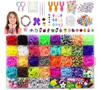 30 Color Loom Bands Craft Kit in 40 Grids, Loom Bands Starter Set with Bead/Charm/Crochet Kit for Girls, Friendship Jewellery Bracelet Maker Knitting Gift for Birthday/Christmas