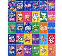 30 Congratulations Postcards Multipack, 10 x 15cm Congrats Cards, 30 Different Designs, Blank On The Back, Well Done Postcards For Exams New Job Graduation Achievement School Office UK