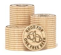 30 Custom Wood Drink Tokens, Personalized Drink Chips Engraved with Logo