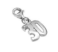 30 CZ Sterling Silver Clip On Charm Pendant with Lobster Clasp for Women - Compatible with Thomas Sabo Charms Bracelet - 30" Women's Clasp Charms